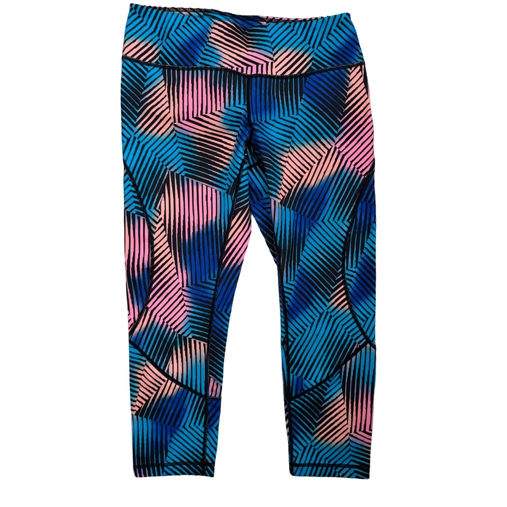 Zella Capri Leggings in Blue and Pink Pattern Size Small